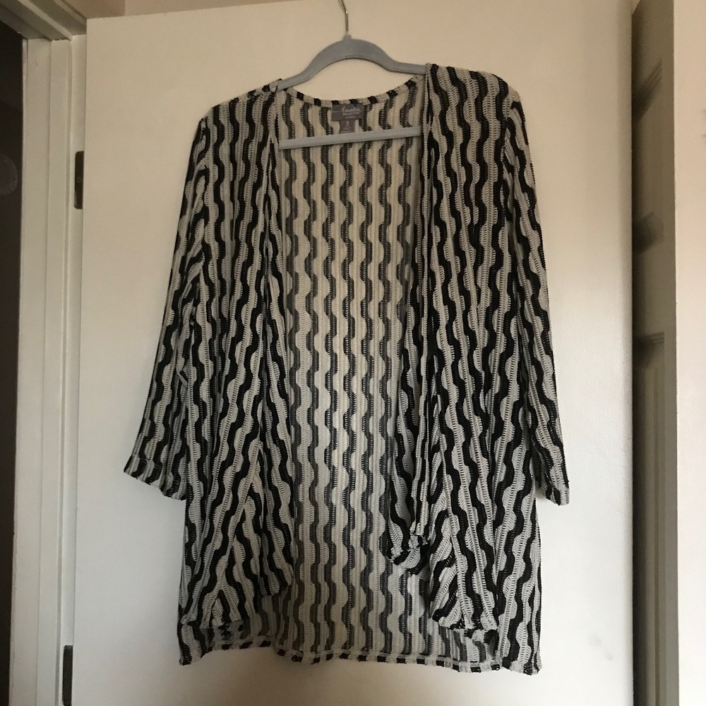 Chico’s Travelers Collection lightweight Open Cardigan 3 XL black cream mesh